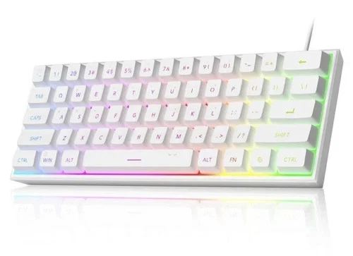 61键机械键盘 白色 RGB背光 迷你便携 有线键盘